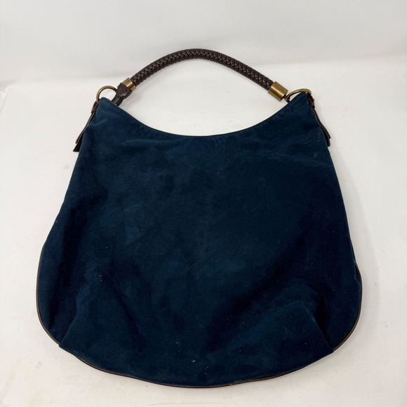 Nine West Handbags - Nine West Navy Blue Faux Suede Hobo Bag Braided Handle Brass Hardware Slouchy